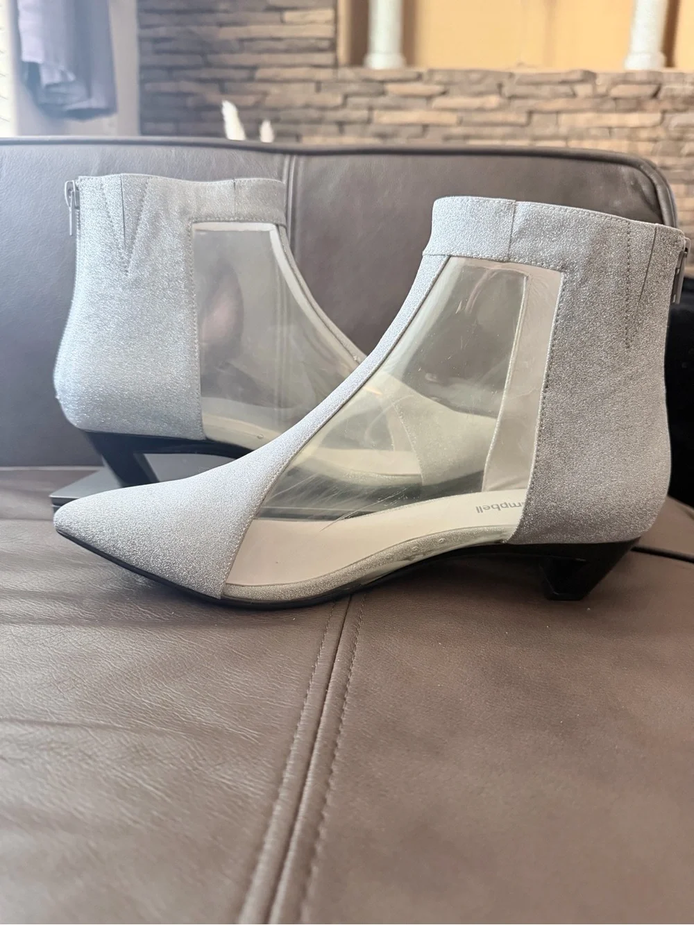 Jeffrey Campbell Clear Panel Silver Glitter Pointed-Toe Ankle Boots 9.5